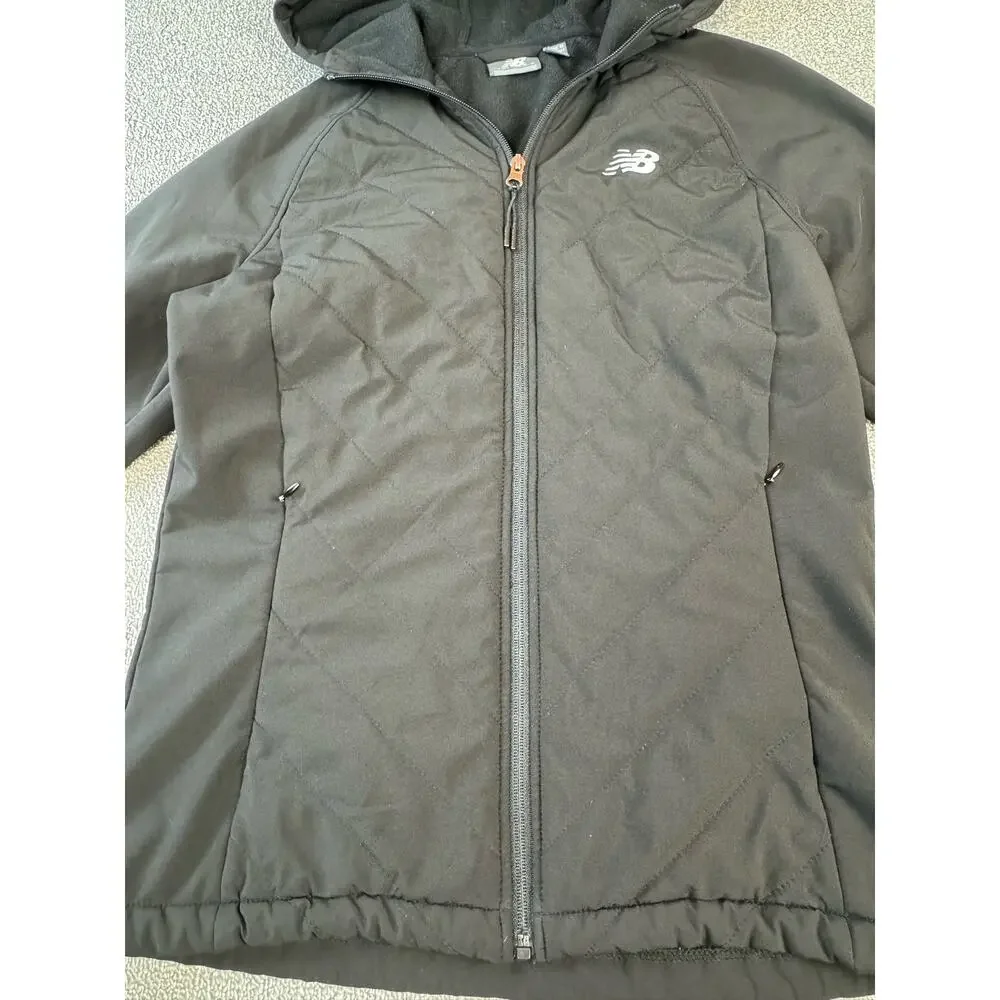 New Balance Jacket Coat Hooded Quilted Lightweight‎ Black Size Small